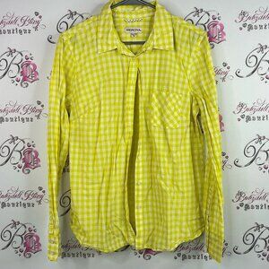 Merona button down gingham picnic stripes shirt top Yellow Plaid Casual Shirt